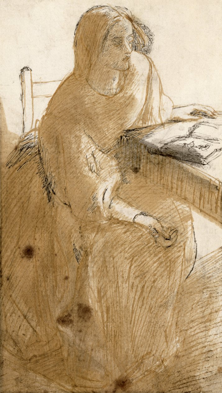 Lizzie Siddal (1832-62) (kynä, muste ja wc paperilla) tekijältä Dante Gabriel Charles Rossetti