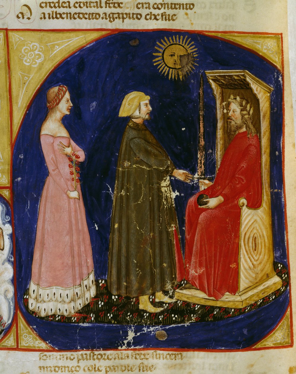 Dante ja Beatrice tapaavat Justinianuksen, kohtaus Paratiisista, Canto VI, Dante Alighierin (1265-1321) jumalallisesta komediasta, Veneton pienoismalli, Italia tekijältä Dante Alighieri