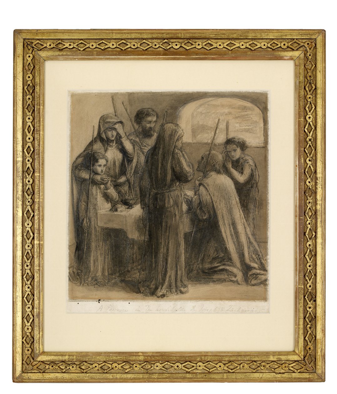 Pääsiäinen Joosefin ja Sakariaan perheessä, n. 1850 (grafiitti ja kynä ja musta muste ja harmaa pesu valkoisella paperilla) tekijältä Dante Gabriel Charles Rossetti