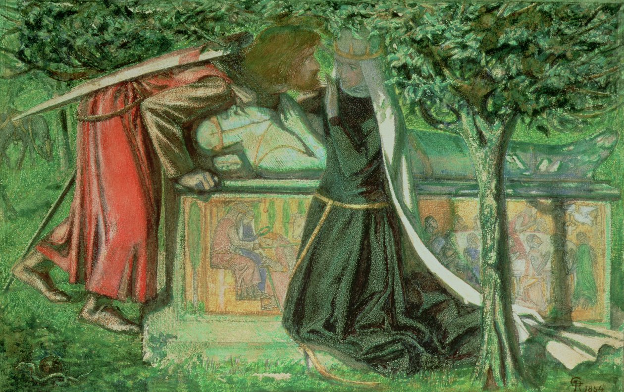 Arthurin hauta: Sir Launcelot Parting Gueneveresta, 1854 (kynä, kynä ja muste ja wc paperilla) tekijältä Dante Gabriel Charles Rossetti