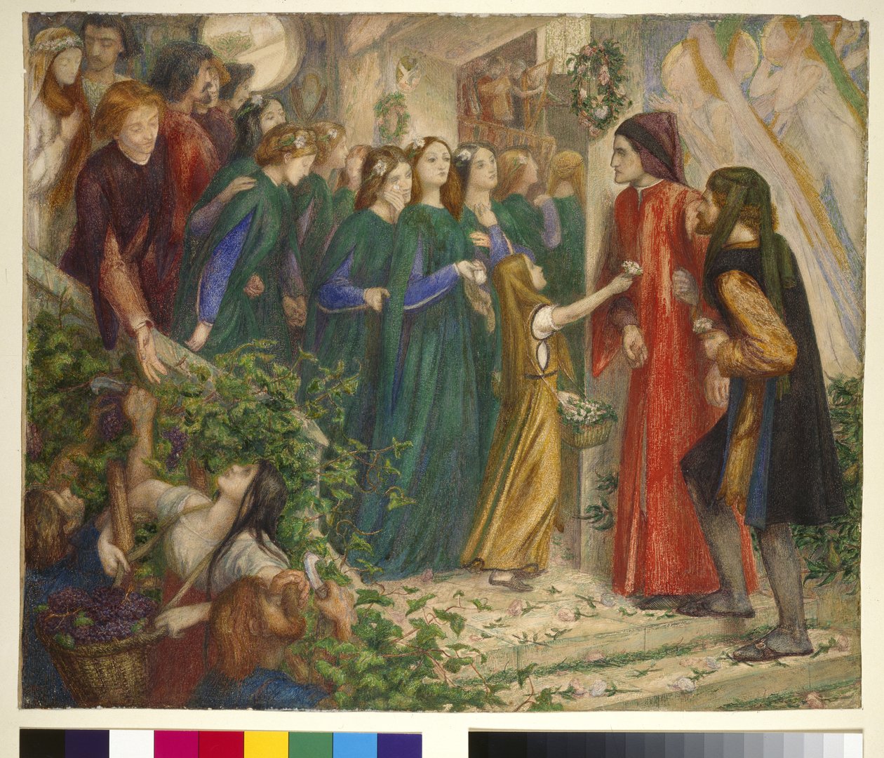 Beatrice tapaa Danten hääjuhlissa kieltää häneltä tervehdyksen, 1860-luku tekijältä Dante Gabriel Charles Rossetti