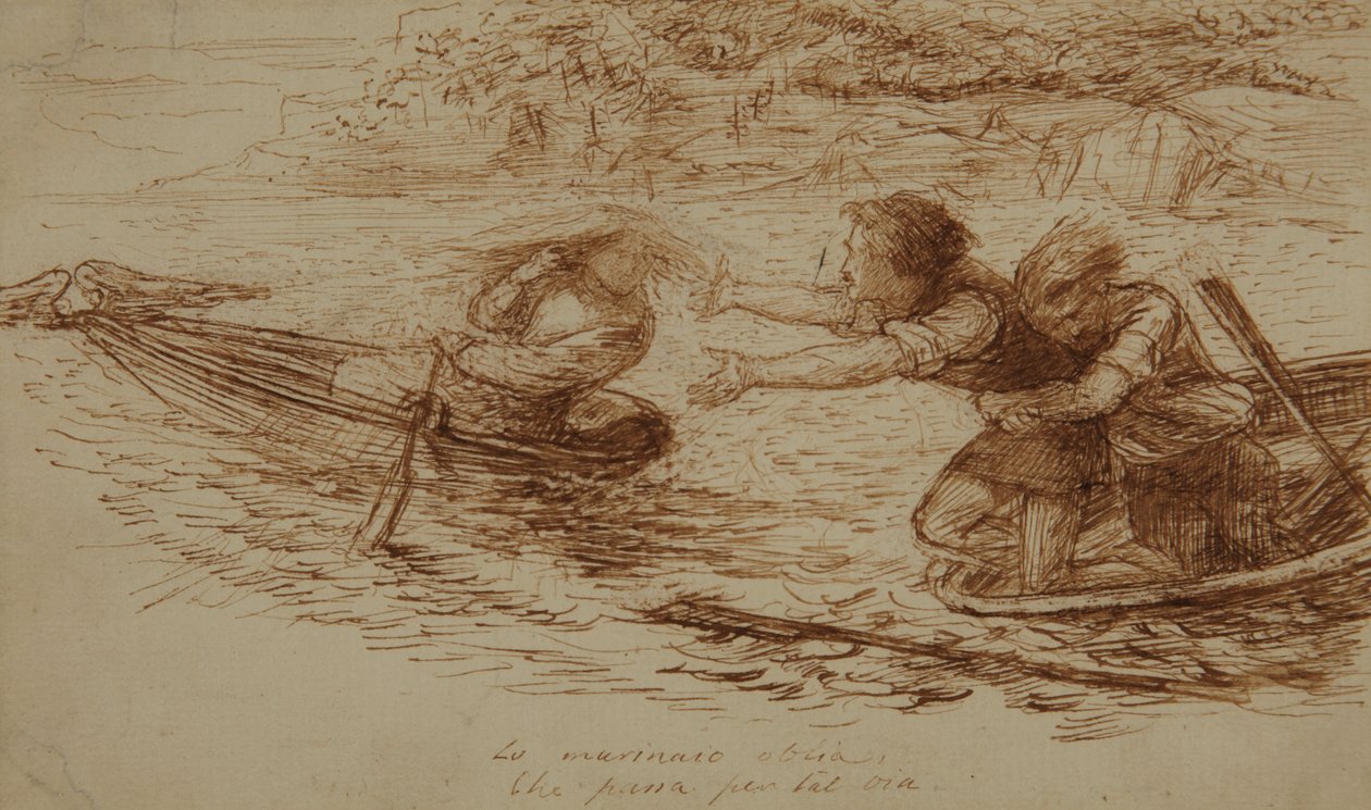 Venemiehet ja sireeni, n. 1853 (kynä ja muste paperille) tekijältä Dante Gabriel Charles Rossetti