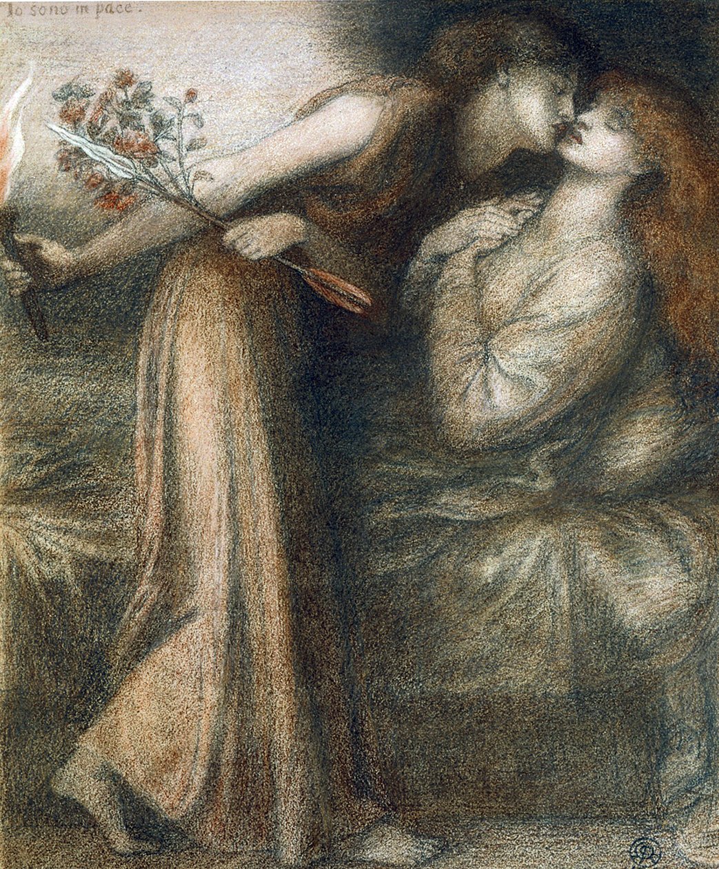 Danten unelma Beatricen kuolinpäivänä (Io sono in pace) - Dessin de Dante Gabriel Rossetti (1828-1882) tekijältä Dante Gabriel Charles Rossetti