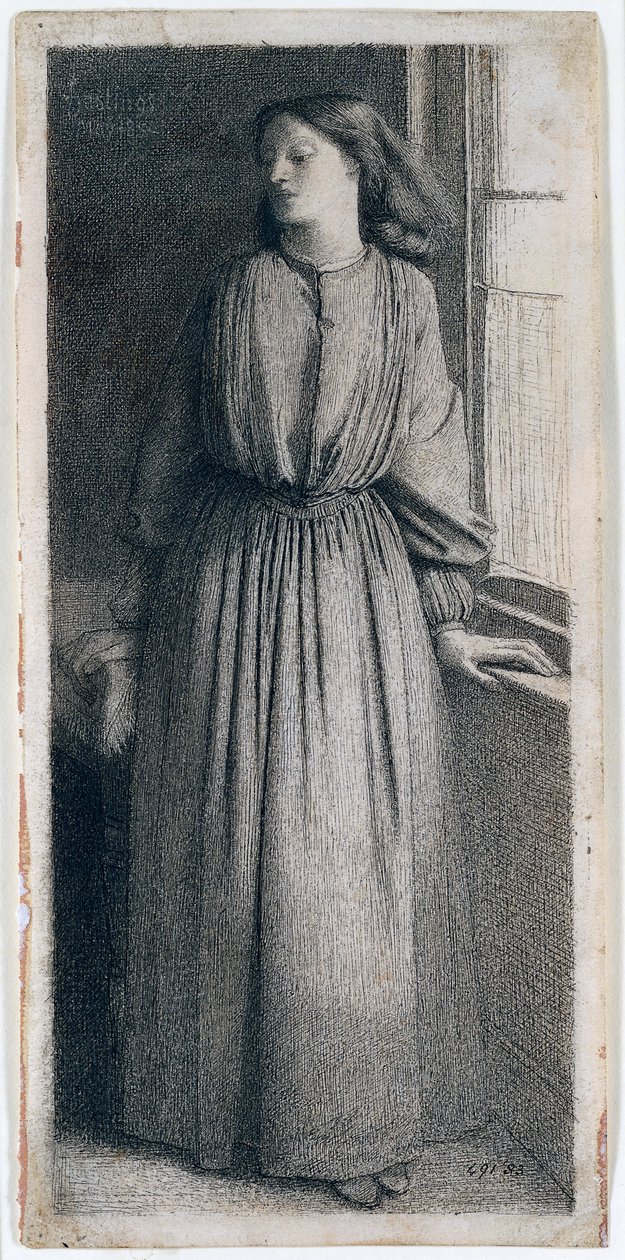 Elizabeth Siddal seisoo ikkunalla tekijältä Dante Gabriel Charles Rossetti