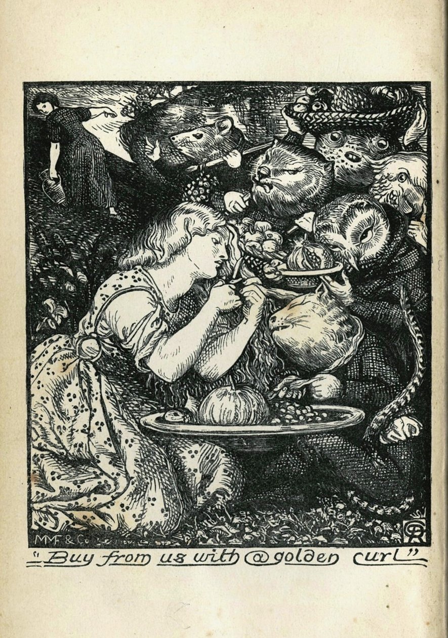 Christina Rossettin Goblin Marketin ja muiden runojen etukappale, 1861-1862 tekijältä Dante Gabriel Charles Rossetti