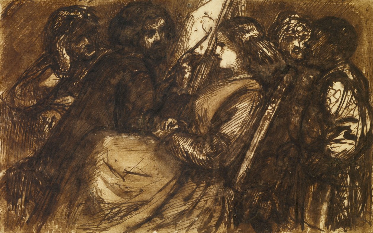Giorgione Painting, n. 1853 (kynä ja ruskea muste ja mustepesu paperille) tekijältä Dante Gabriel Charles Rossetti