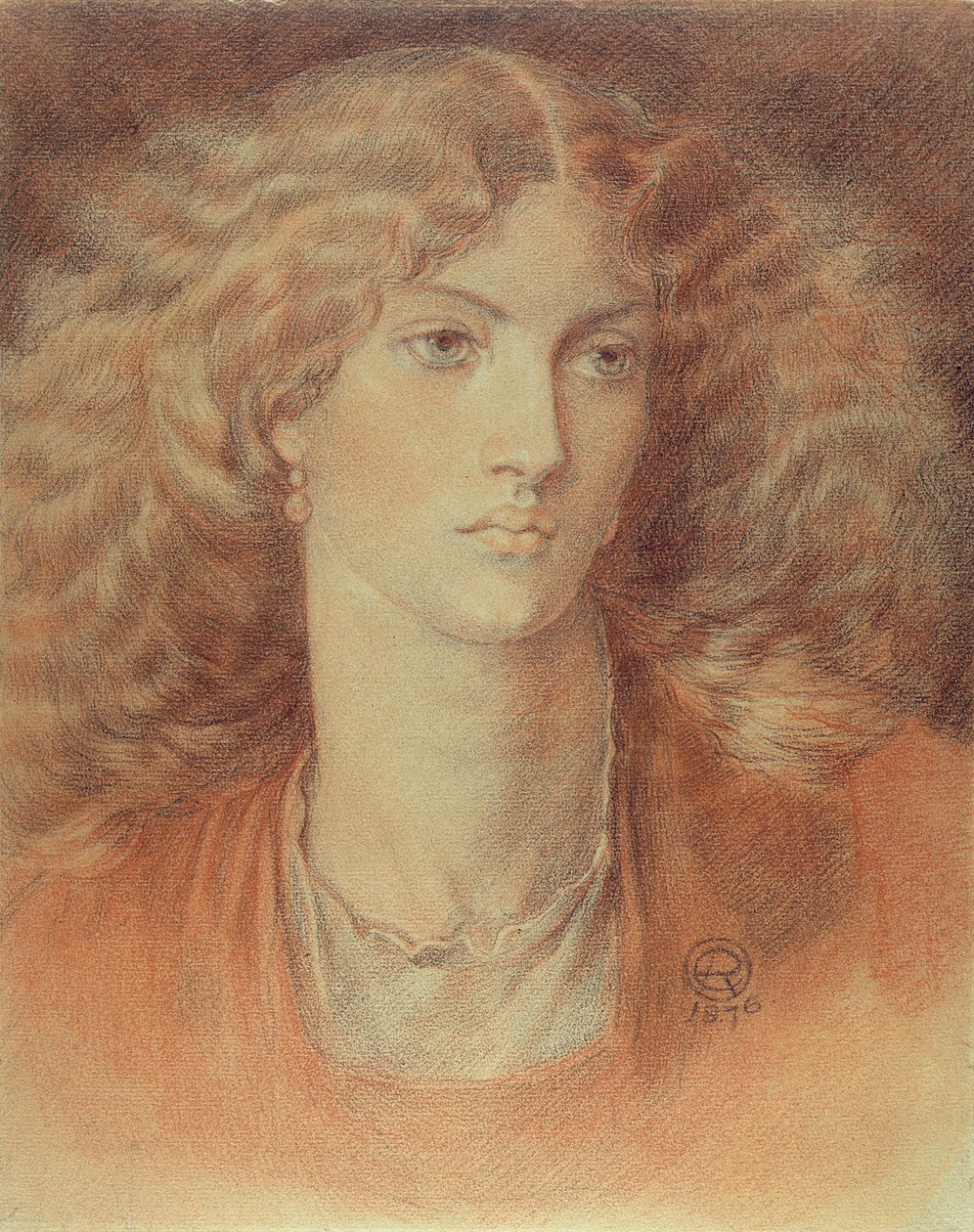 Naisen pää, nimeltään Ruth Herbert, 1876 (punainen ja musta liitu paperille) tekijältä Dante Gabriel Charles Rossetti