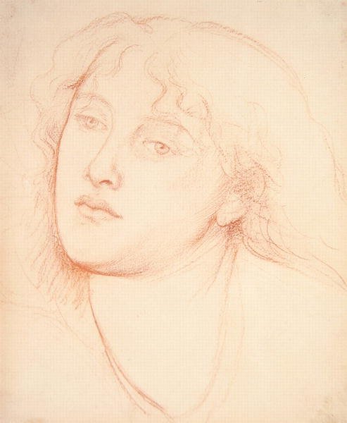 Naisen pää (punainen liitu paperille) tekijältä Dante Gabriel Charles Rossetti