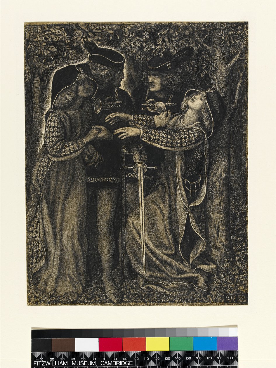 Kuinka he tapasivat itsensä, n. 185060 (kynä ja intialainen mustetta) (katso myös 63161) tekijältä Dante Gabriel Charles Rossetti