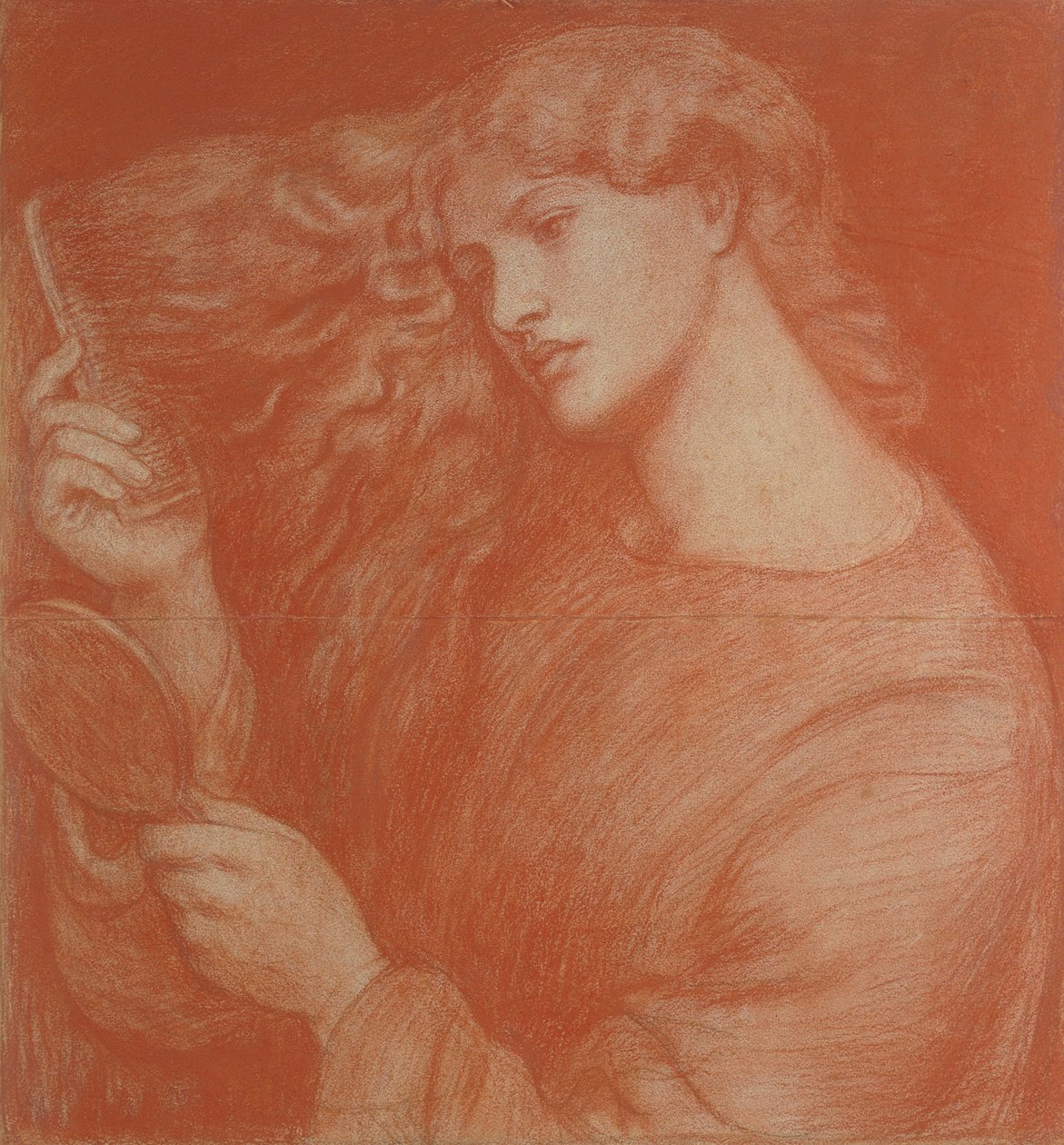 Lady Lilith (punainen liitu paperille) tekijältä Dante Gabriel Charles Rossetti