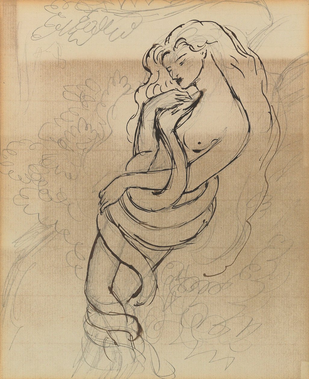 Lady Lilith, c. 1869 (kynä, kynä ja ruskea muste paperille) tekijältä Dante Gabriel Charles Rossetti