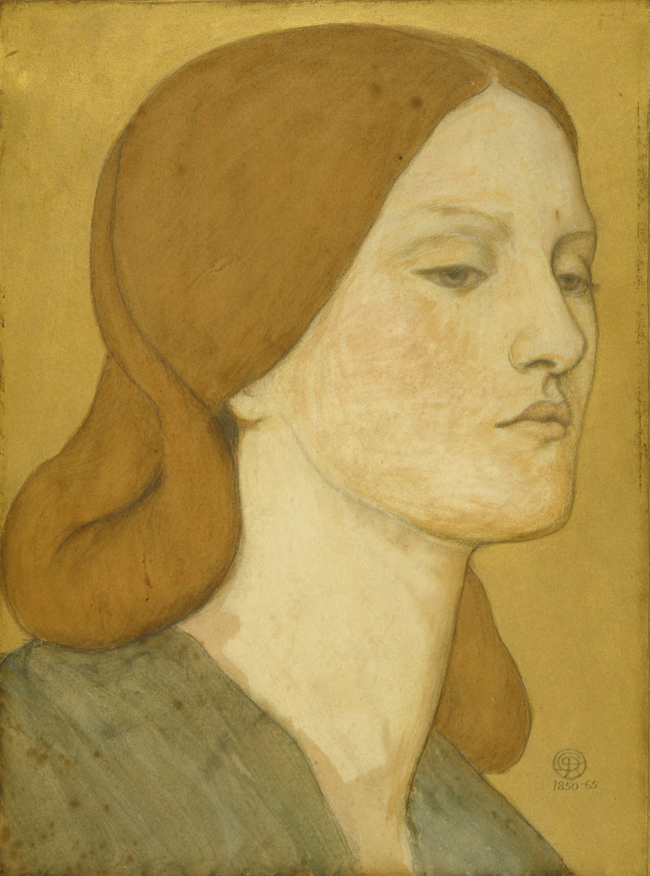 Nro 1575 Vihreässä mekossa olevan tytön pää (Elizabeth Siddal), 1850-65 tekijältä Dante Gabriel Charles Rossetti