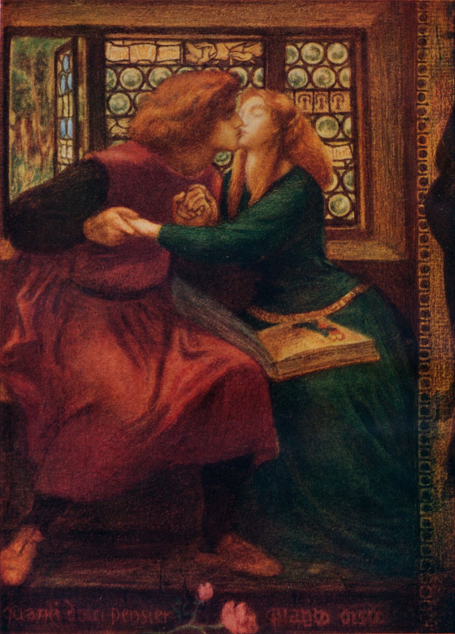 Paolo ja Francesca da Rimini yksityiskohta, 1855 tekijältä Dante Gabriel Charles Rossetti