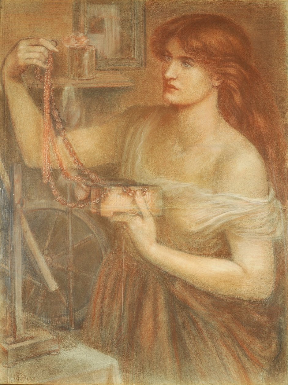 Risen at Dawn - Gretchen löytämässä Faustsin jalokiviä, 1868 (liitu paperille) tekijältä Dante Gabriel Charles Rossetti