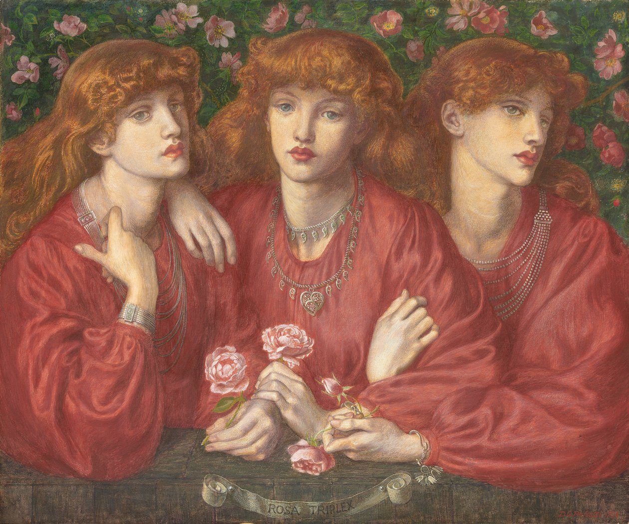 Rosa Triplex: Kolminkertainen muotokuva May Morrisista, 1874 tekijältä Dante Gabriel Charles Rossetti