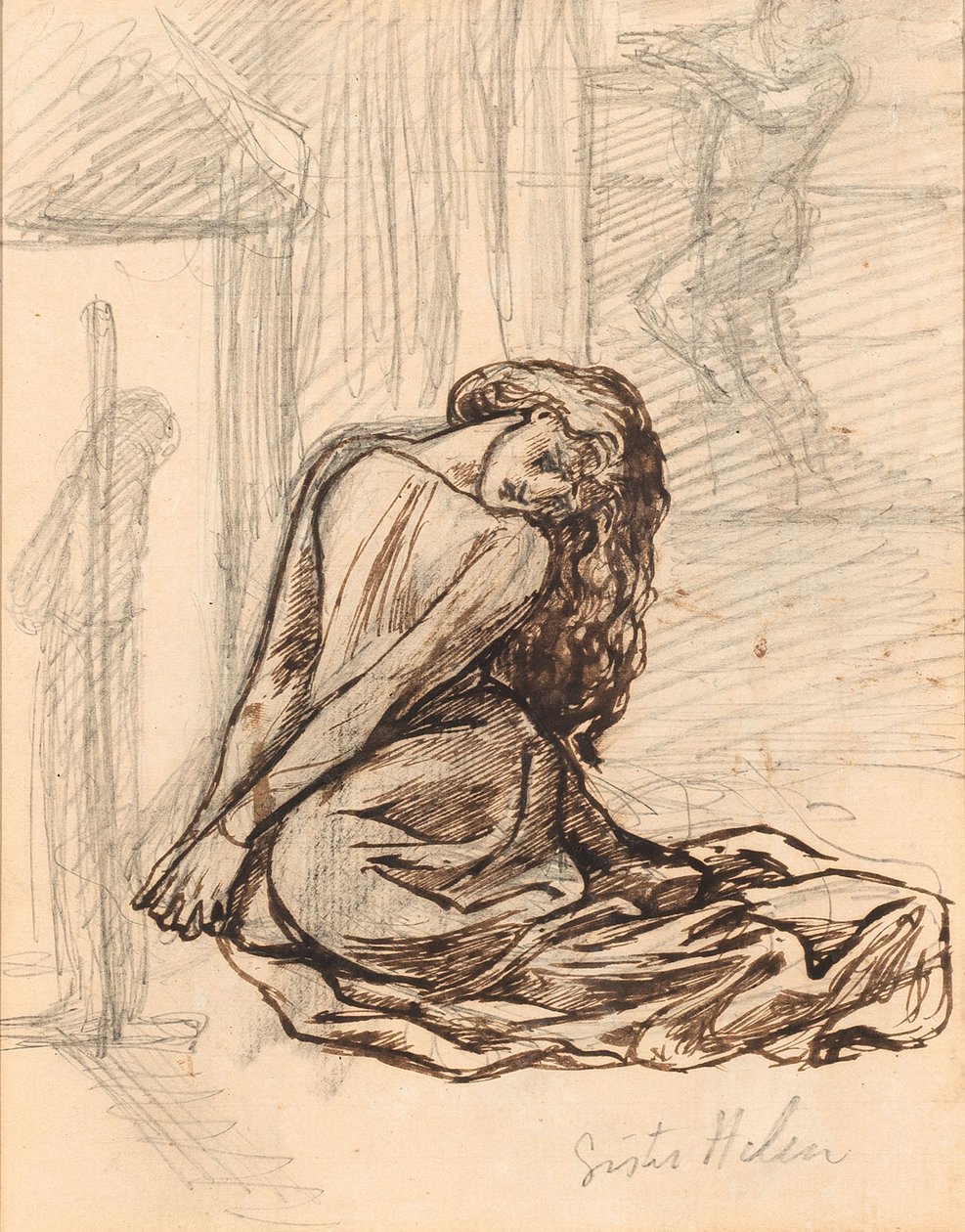 Sisar Helen, n. 1870 (grafiitti ja ruskea muste levylle kiinnitetyllä paperilla) tekijältä Dante Gabriel Charles Rossetti