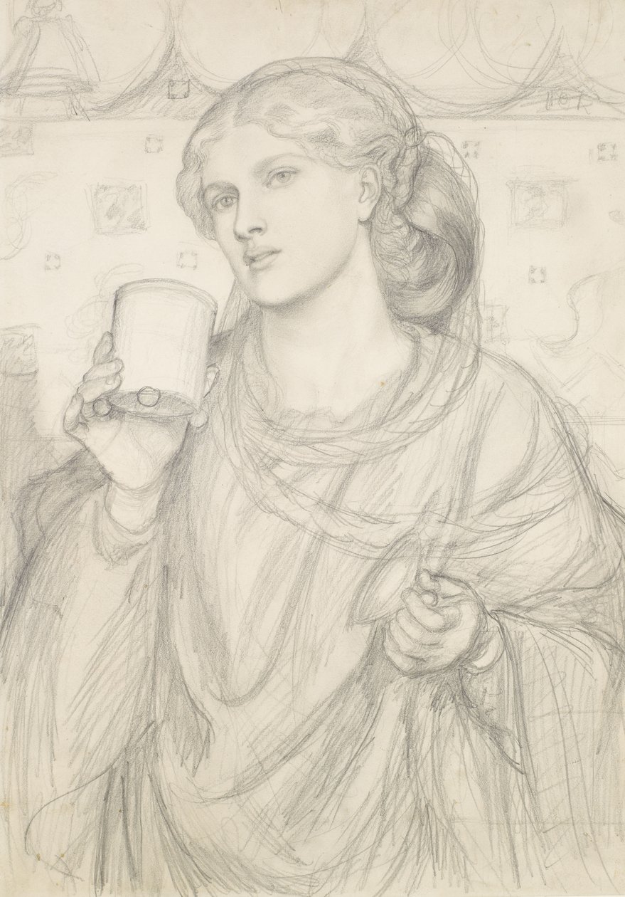 Tutkimus "The Loving Cup" (kynä paperille) tekijältä Dante Gabriel Charles Rossetti