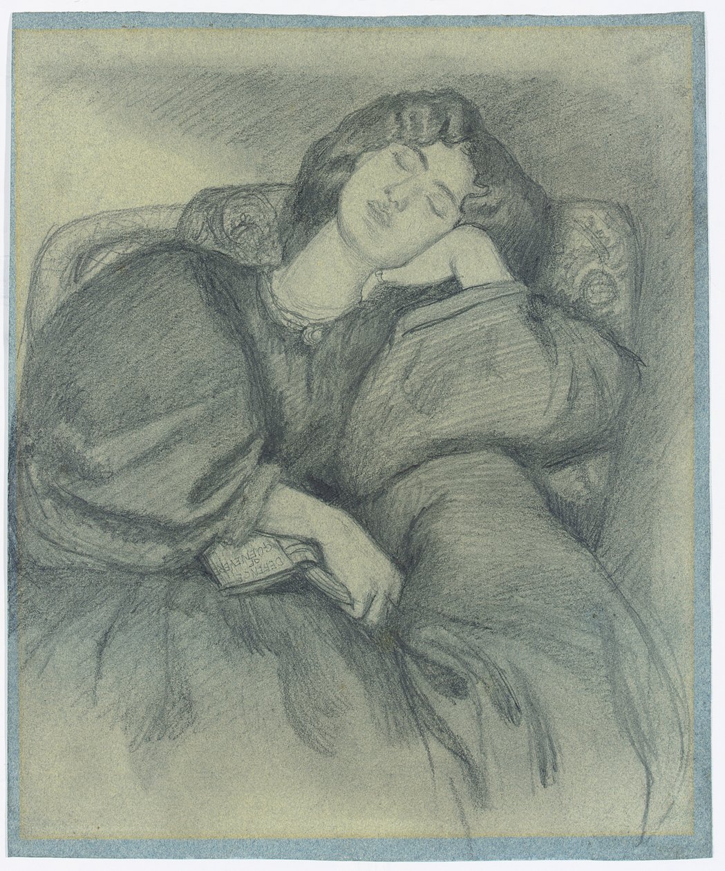 Tutkimus Jane Morrisista, joka nukkuu pehmustetussa nojatuolissa, tekijältä Dante Gabriel Charles Rossetti