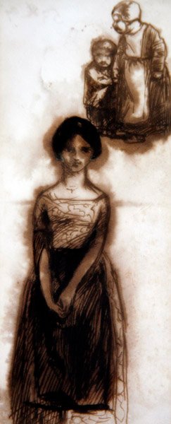 Tyttötutkimus, noin 1840 (seepia tussi paperille). tekijältä Dante Gabriel Charles Rossetti