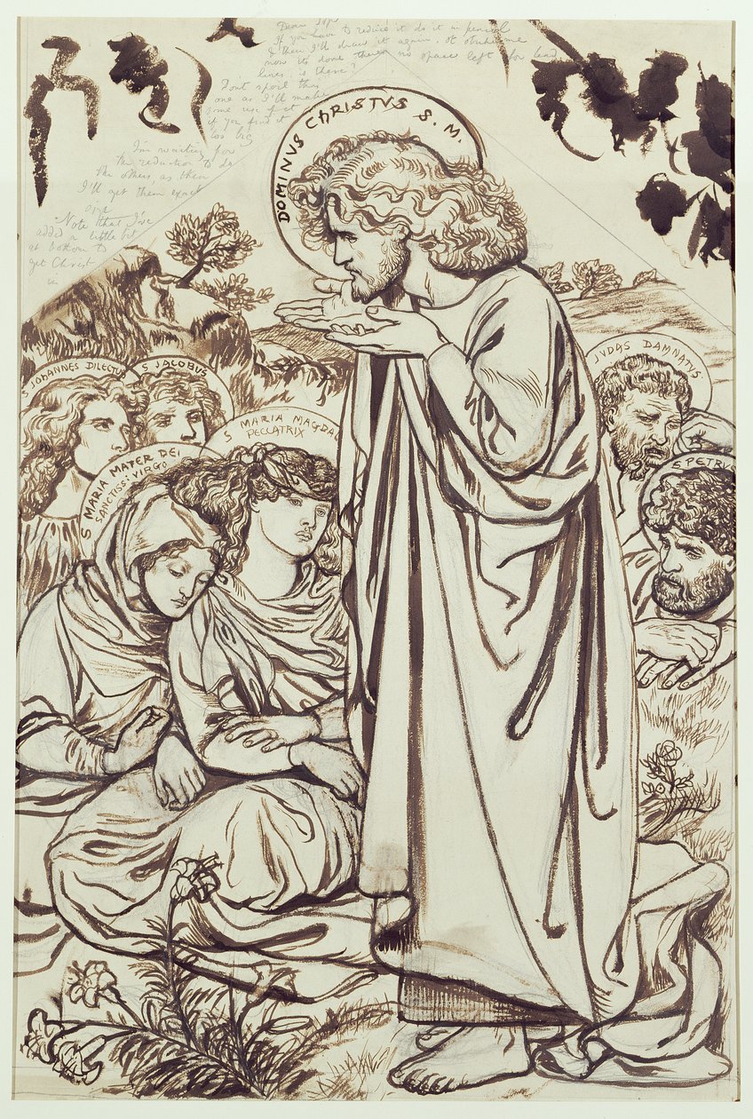 Vuorisaarna (muste, kynä ja akvarelli paperille) tekijältä Dante Gabriel Charles Rossetti
