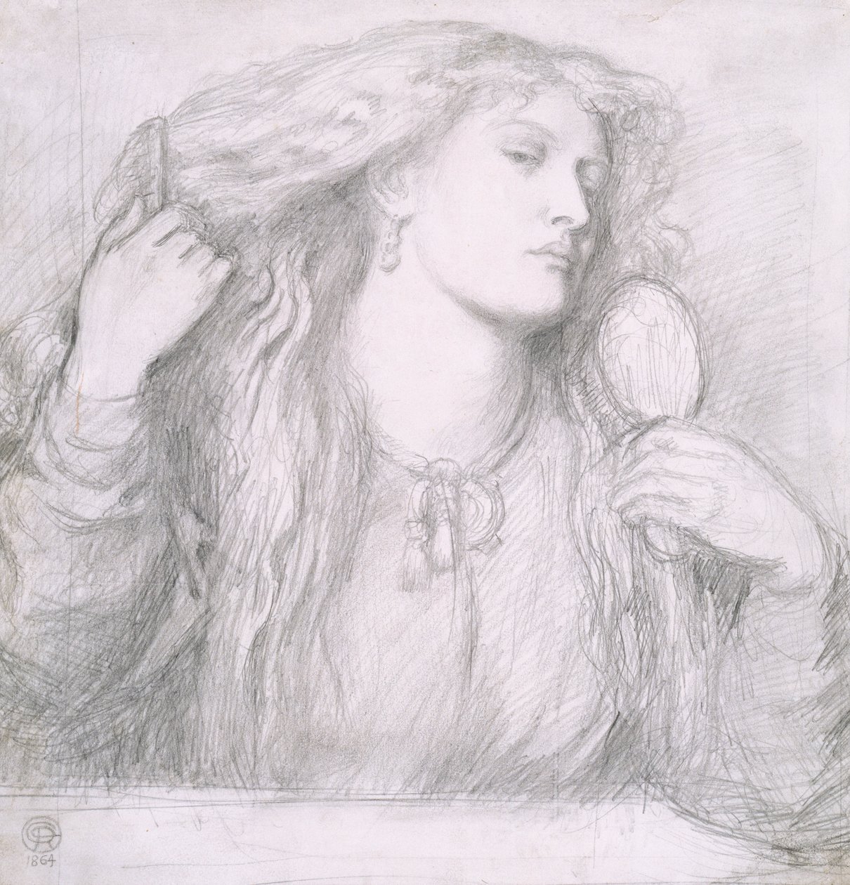 Nainen kampaa hiuksiaan, Fanny Cornforth tekijältä Dante Gabriel Charles Rossetti