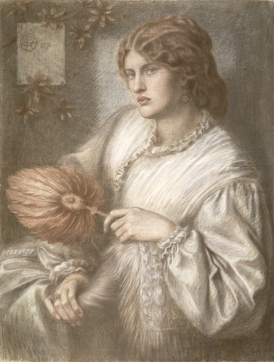Nainen tuulettimen kanssa, 1870 tekijältä Dante Gabriel Charles Rossetti