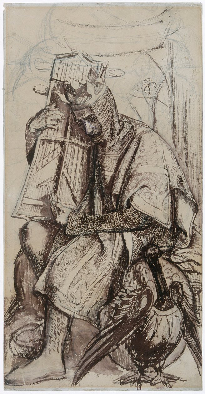"Study for "The seed of David" Alterpiece: David as King, n. 1860. Taiteilijat: King David, Dante Gabriel Rossetti. tekijältä Dante Gabriel Rossetti