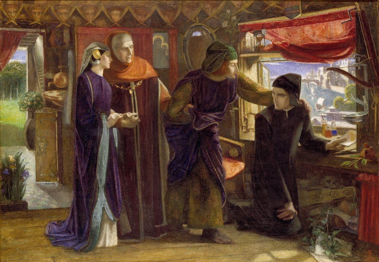 Dante piirtää enkelin Beatricen kuoleman vuosipäivänä 1853 tekijältä Dante Gabriel Rossetti