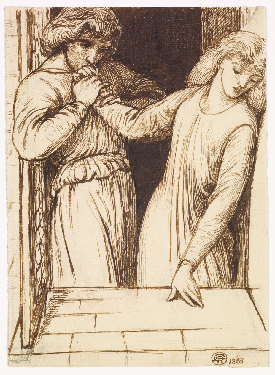 Hamlet ja Ofelia - sävellystutkimus tekijältä Dante Gabriel Rossetti