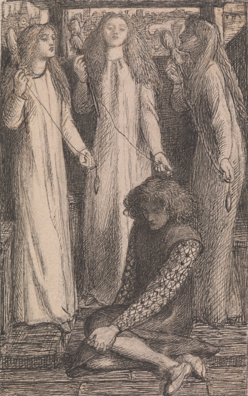 Kuvitus Elfen-Meren piikalle tekijältä Dante Gabriel Rossetti