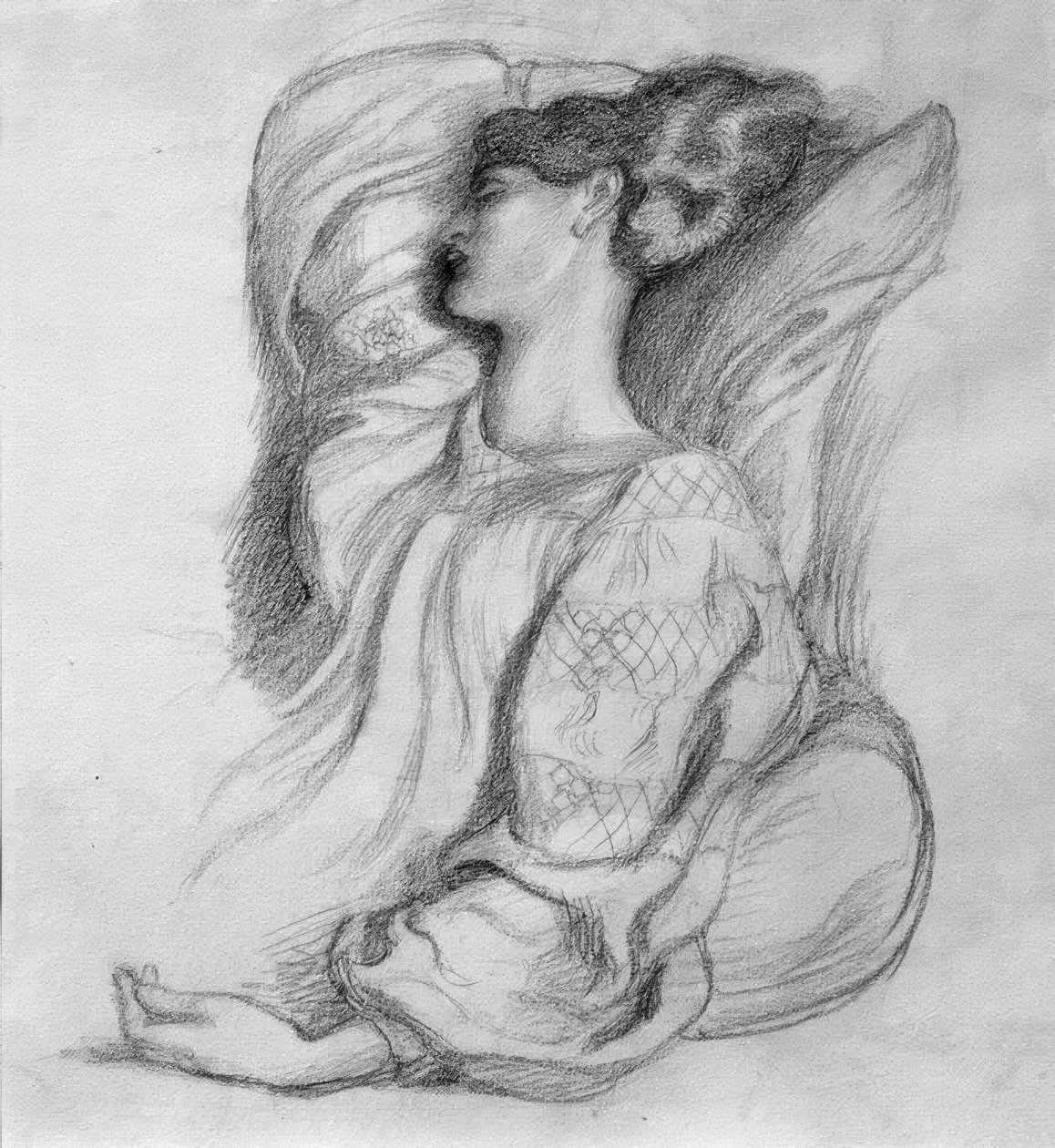Jane Morris islantilaisessa mekossa tekijältä Dante Gabriel Charles Rossetti