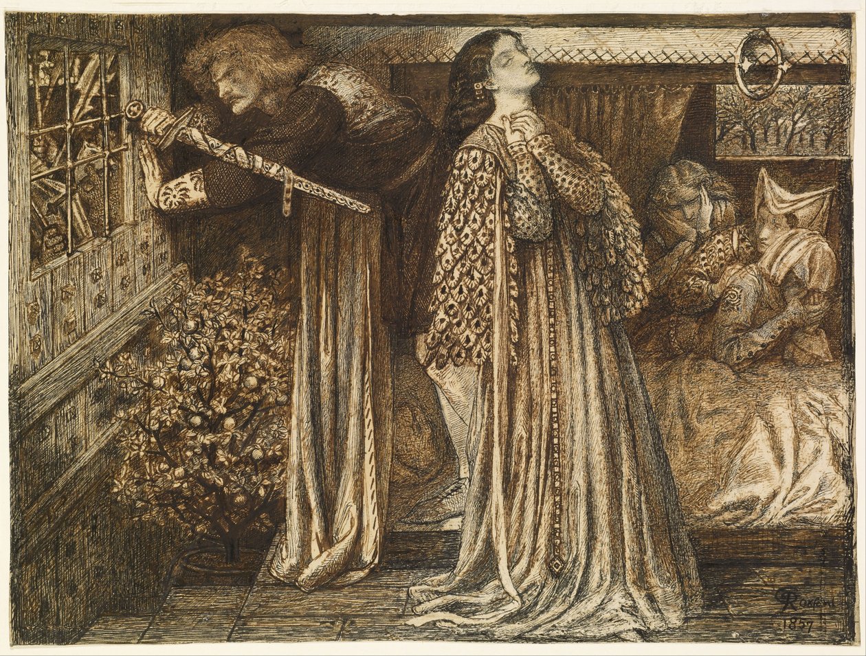 Sir Launcelot kuningattaren kamarissa tekijältä Dante Gabriel Rossetti