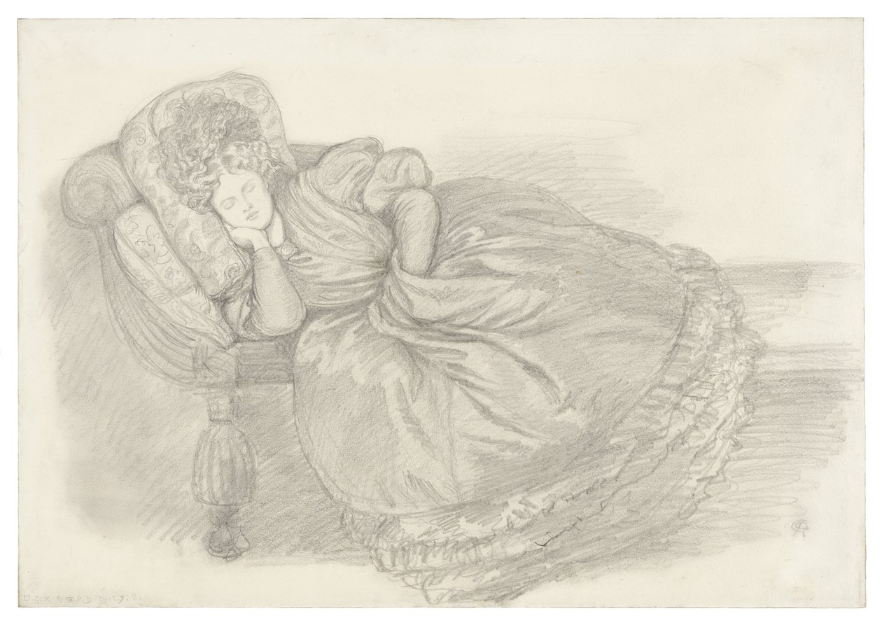 Tutkimus Fanny Cornforthista, joka nukkuu leposohvalla tekijältä Dante Gabriel Rossetti