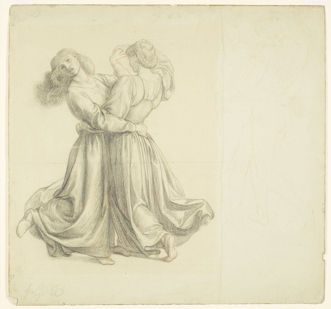 The Bower Meadow - Kahden tytön tanssia varten tehty verhotutkimus tekijältä Dante Gabriel Rossetti