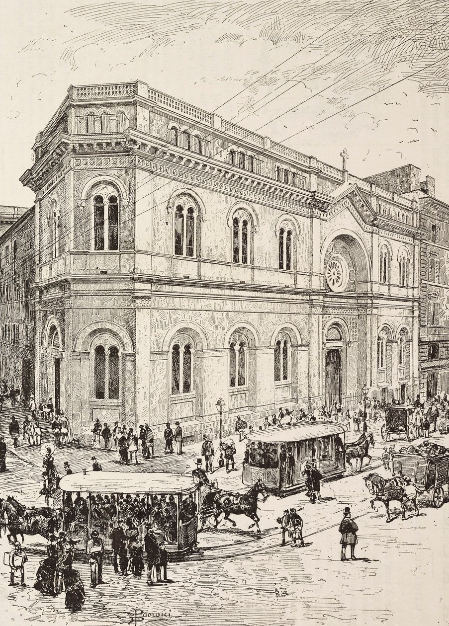 Evankelinen kirkko Via Nazionalella, Rooma, Italia, kaiverrus Dante Paoloccin piirroksesta, L