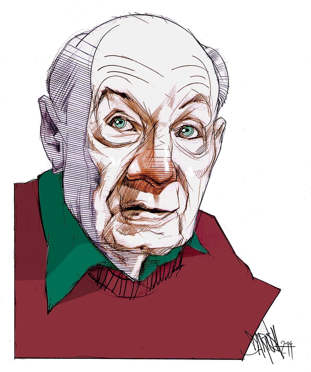 Gustave Thibon, 2014 (digitaalinen värikynäpiirros) tekijältä Dariush Radpour
