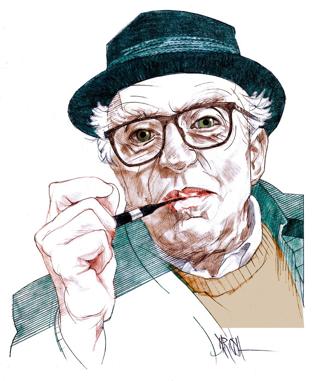 Luigi Malerba, 2020 (digitaalinen värikynäpiirros) tekijältä Dariush Radpour