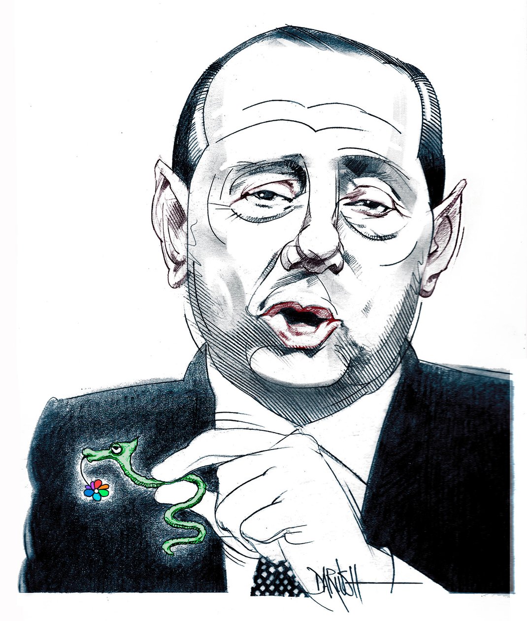 Silvio Berlusconi, 2024 (digitaalinen värikynäpiirros) tekijältä Dariush Radpour