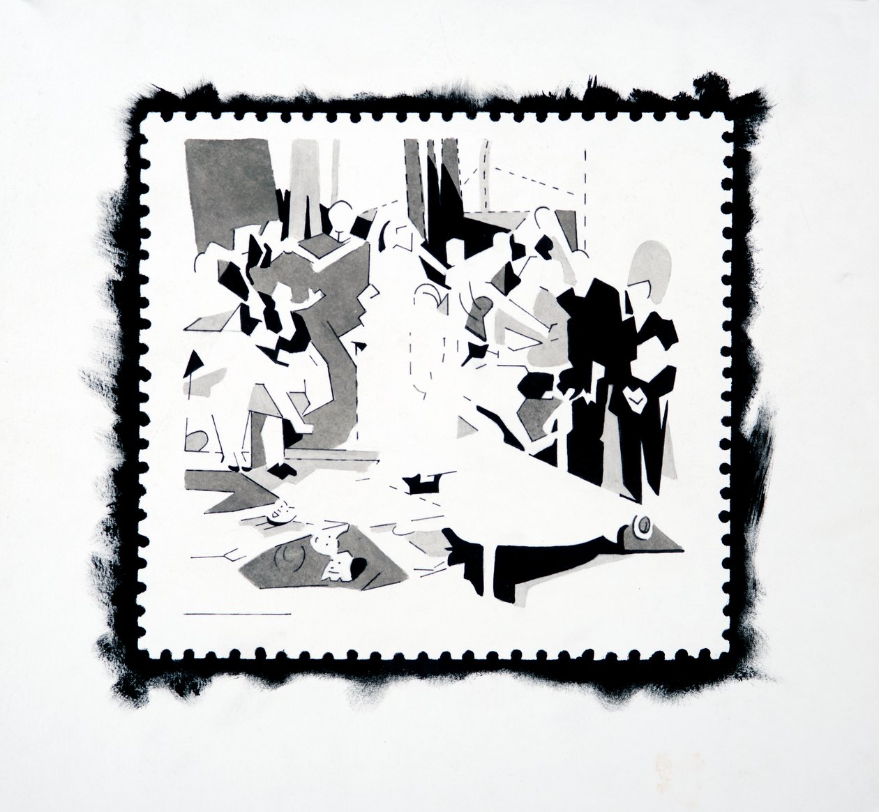 Panin juhla (leimasintutkimus), 2019 (tussi paperille) tekijältä Darren Coffield