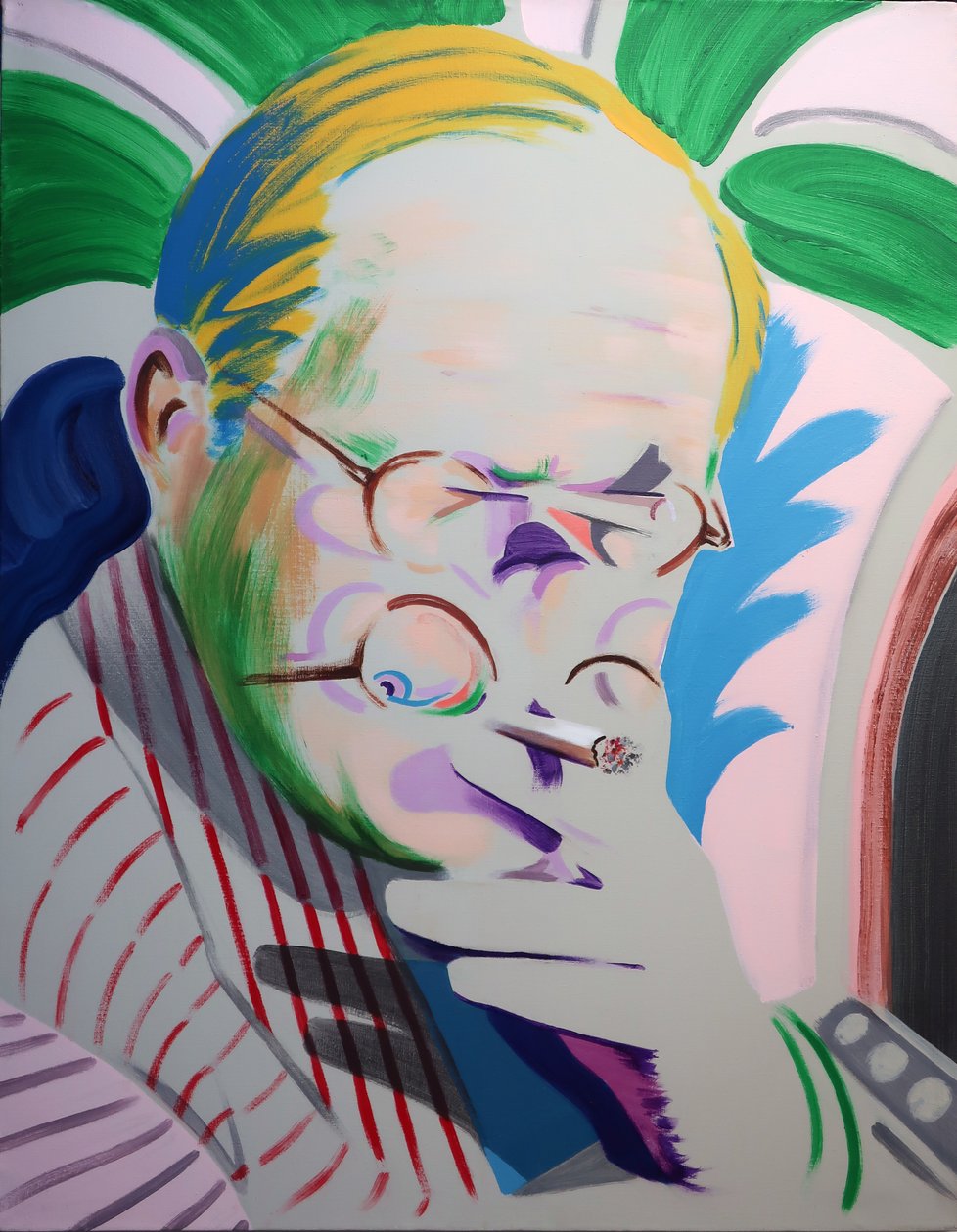 Hockney ottaa hengähdystauon, 2013 (akryyli kankaalle) tekijältä Darren Coffield