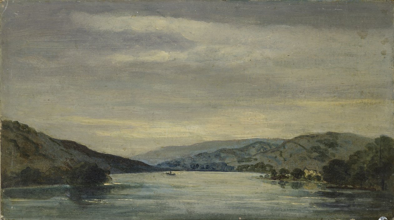 Coniston Water, 1838 (öljy myllylevylle, asennettu piirustukseksi) tekijältä David Charles Read