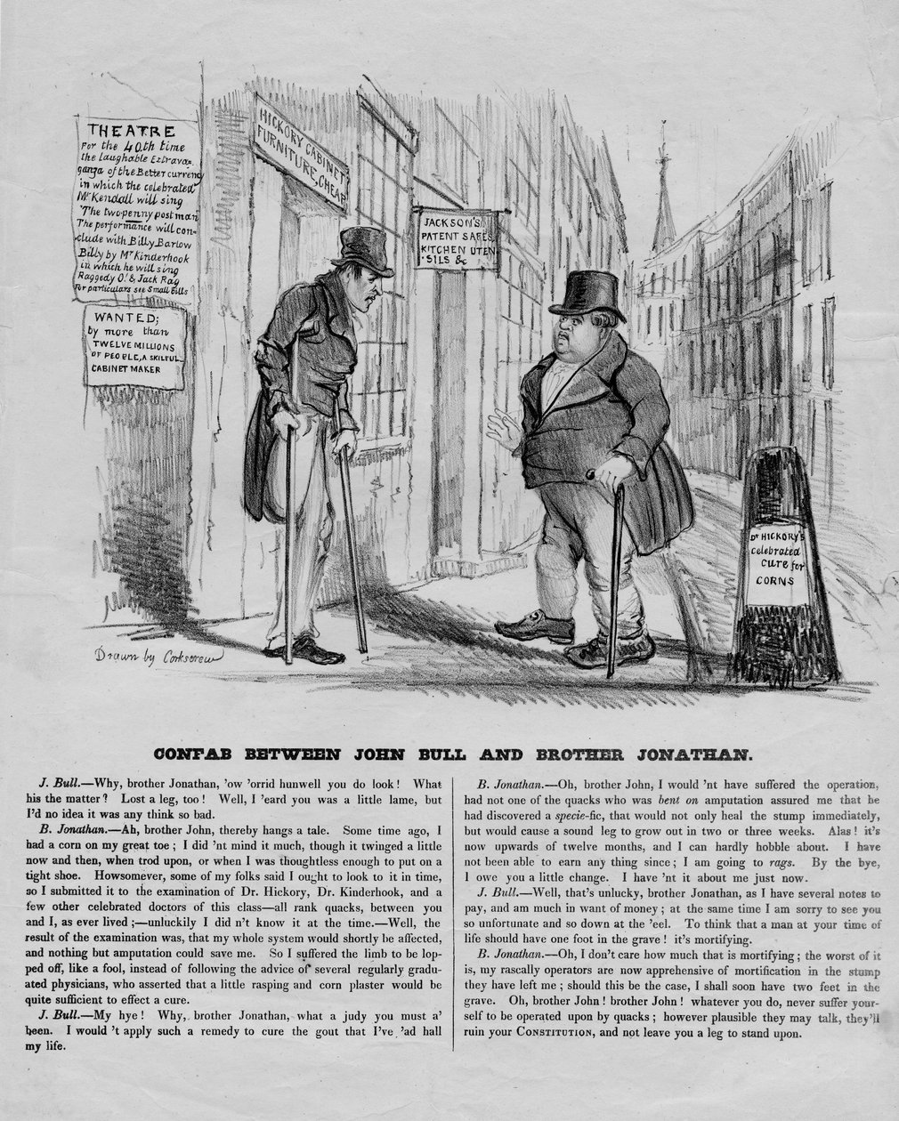 Confab John Bullin ja veli Jonathanin välillä, n. 1836 tekijältä David Claypoole Johnston