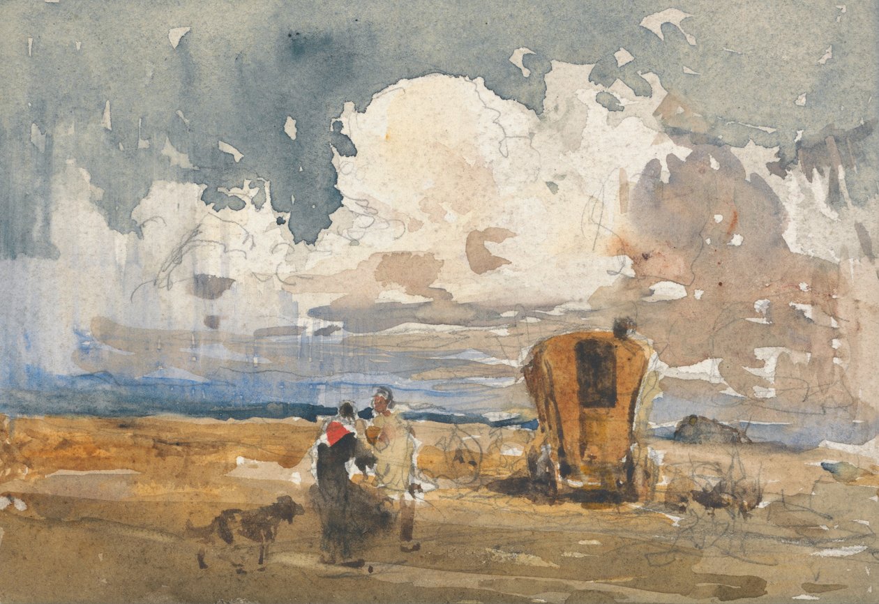 Maisema mustalaisten ja vaunujen kanssa tekijältä David Cox