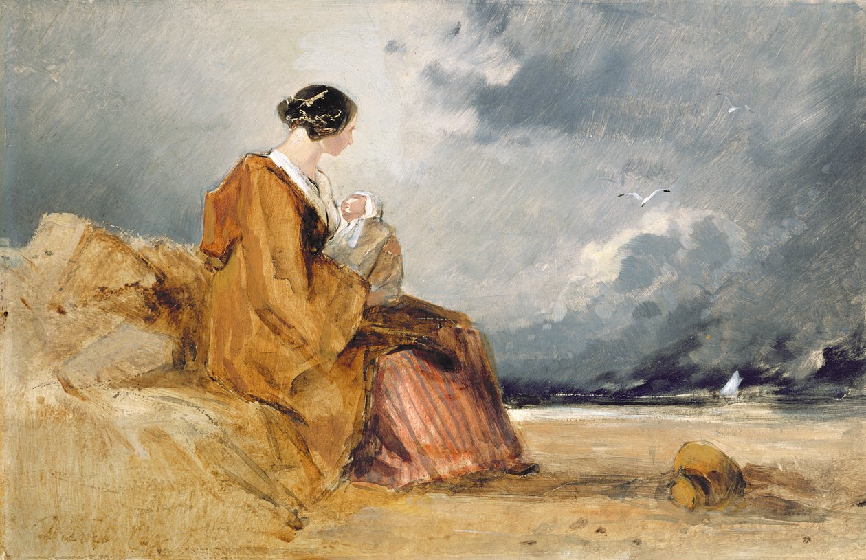 Äiti ja lapsi rannalla tekijältä David Cox