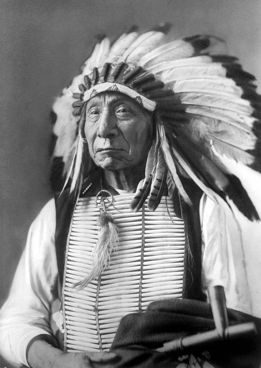 Red Cloud, Dakota Chief, päällään päähine, 1880-luku tekijältä David Frances Barry