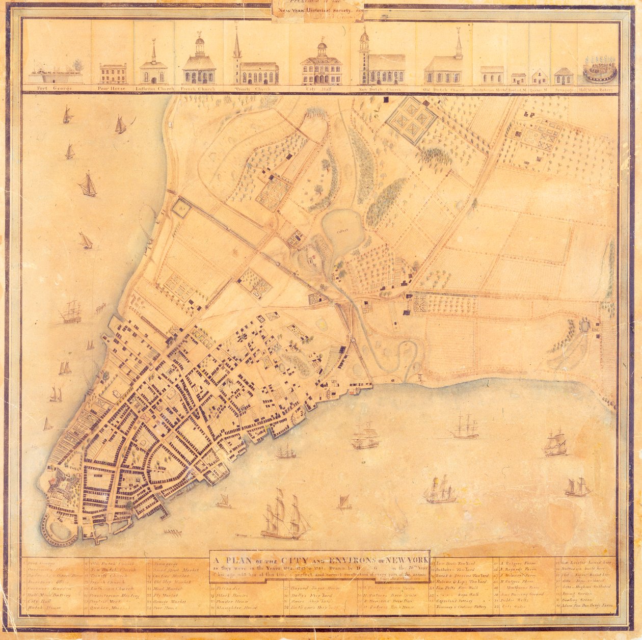 Manhattanin kartta, noin 1740 tekijältä David Grim