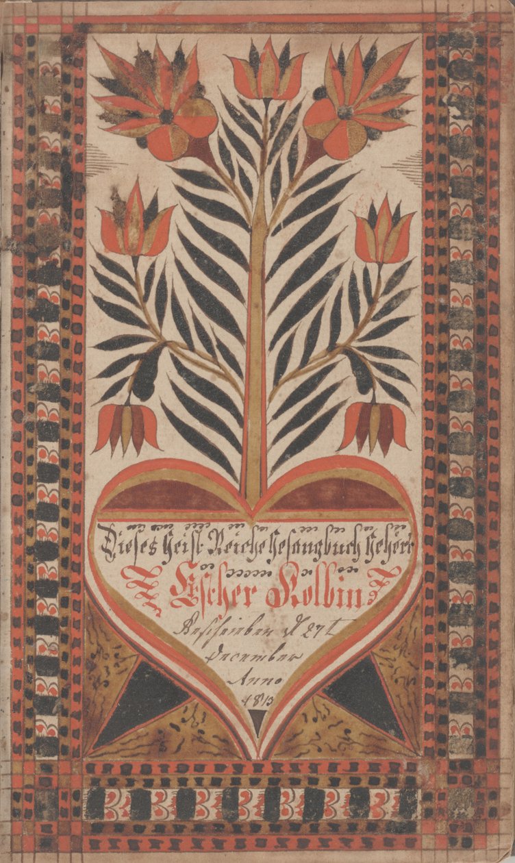 Kirjakilpi Esther Kolbille, 27.12.1813 (muste ja väri paperille) tekijältä David Kulp