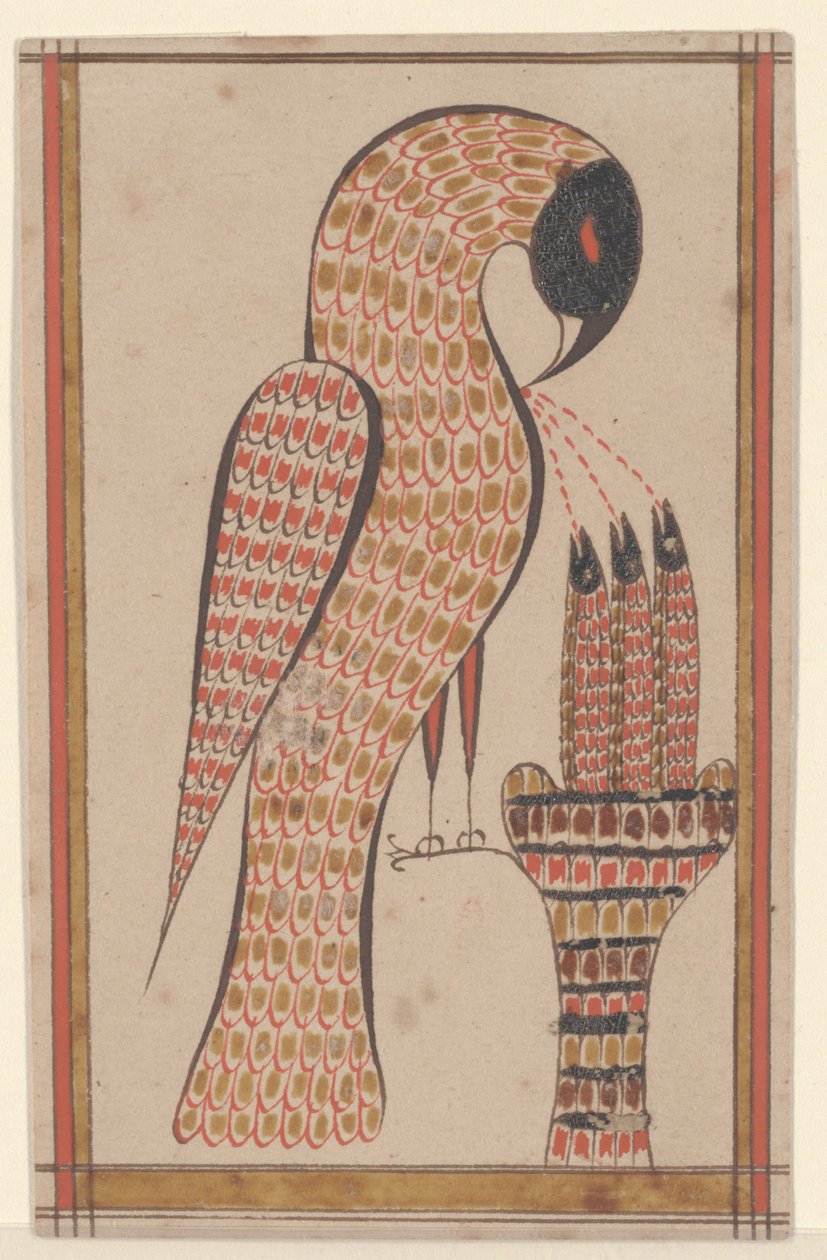 Pelikaani hurskaudessaan, Fraktur-maalaus, n. 1810 (kynä ja muste wc:llä paperilla) tekijältä David Kulp