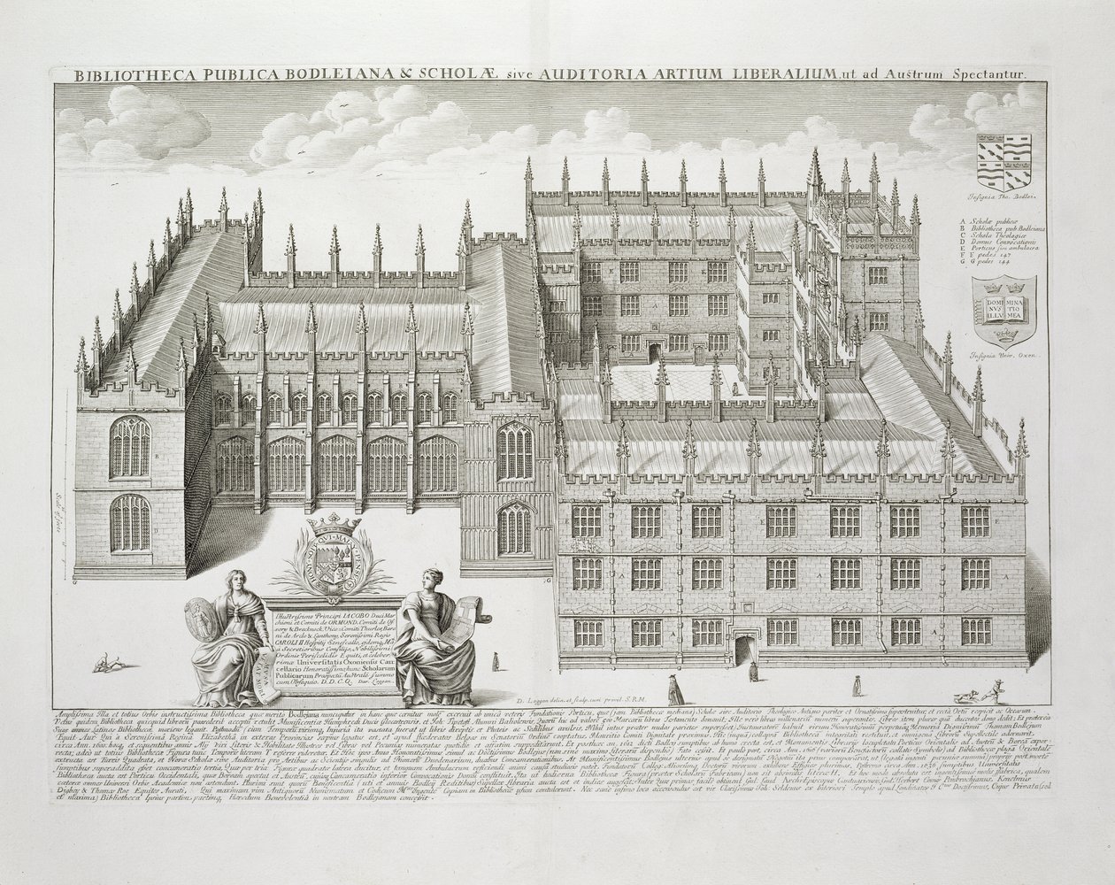 Bodleian Library, Oxford, Oxonia Illustratasta, julkaistu 1675 tekijältä David Loggan
