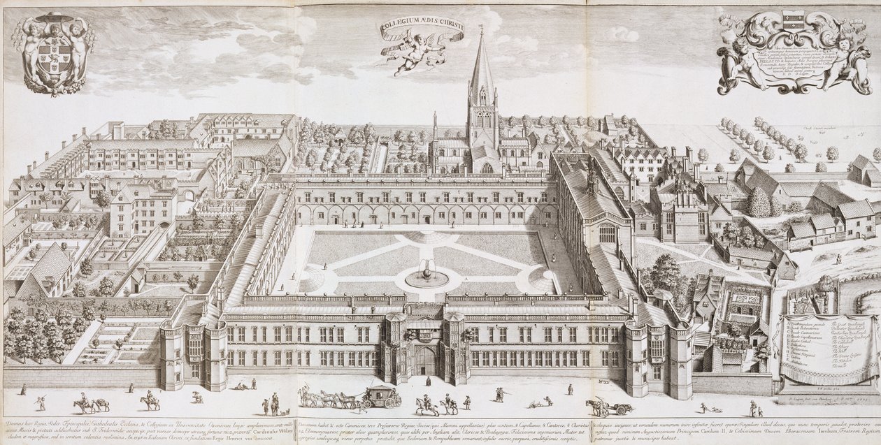 Christ Church College, Oxford, "Oxonia Illustrated", julkaistu 1675 tekijältä David Loggan